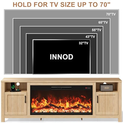 71" Fluted Fireplace TV Stand with 38" Electric Fireplace for Television, view 7