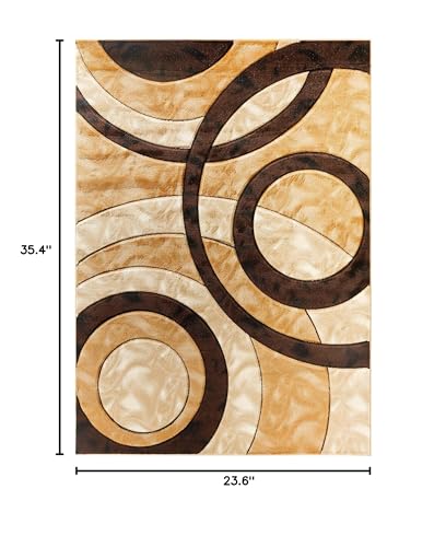 Area Rug 2x3 Brown Door Mat Modern Circles Soft Contemporary Floor Carpet Fluffy Texture for Indoor Living Dining Room and Bedroom Area