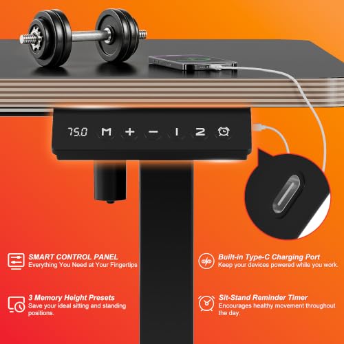48 Inch Standing Desk with Wheels, USB-C Port, Cable Management, view 6