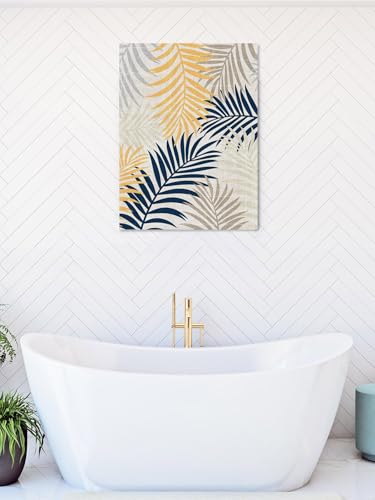NuYeBiofx Farmhouse Navy Golden Palms Leaves Canvas Wall Art Prints,40"x28" Framed Picture Artwork Abstract Botantical Printed Canvas Oil Painting for Living Room Bedroom Office,Ready to Hang
