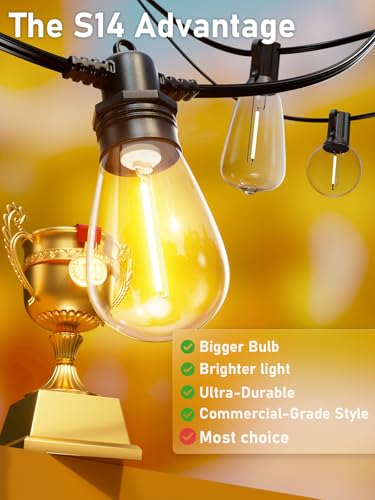60FT LED Outdoor String Lights with 16+1 Edison Shatterproof IP65 Waterproof, view 4