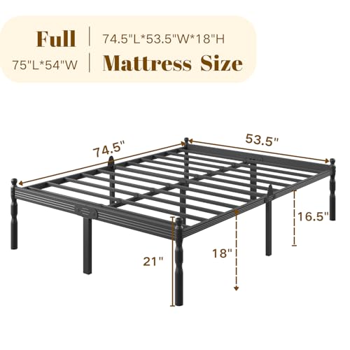 Heavy Duty Full Size Bed Frame, 18" Black Metal with Storage, view 4