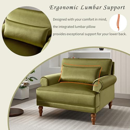 Oversized Velvet Accent Arm Chair with Roman Column Legs, Green, view 4