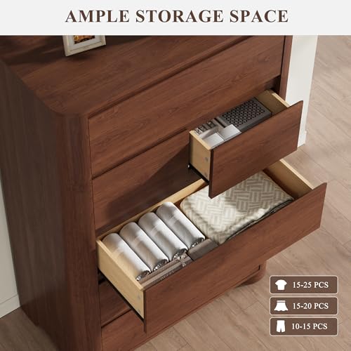 Walnut 6 Drawer Dresser for Bedroom, 48" Tall Chest of Drawers, view 5