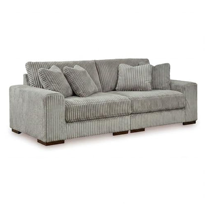 Signature Design by Ashley Lindyn 2-Piece Sectional Sofa, Plush Deep Seat Corduroy Velvet Upholstery, Symmetrical Sectional Couch with Throw Pillows for Cozy Living Rooms, Fog Gray, 98"W