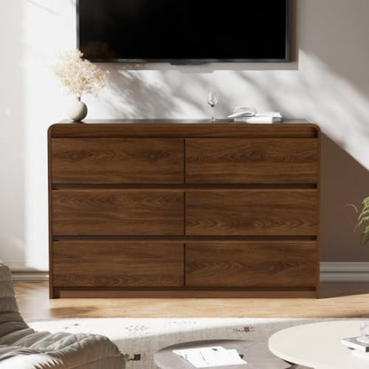 6 Drawer Dresser, 47" Wide Walnut Dresser Wooden Dresser for Bedroom, view 8