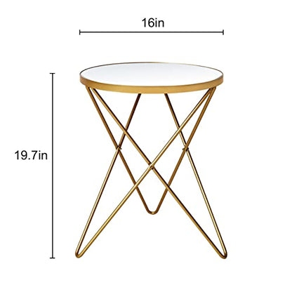 Modern Round Side Table, End Table with Marble Effect Top and Gold Metal Frame, view 3
