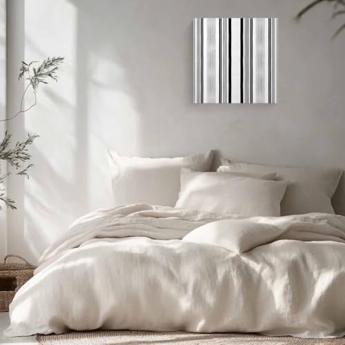Modern Black and Grey Stripe Canvas Print Wall, Minimalist Trend Vertical Stripes Framed Canvas Art Wall Decor Pictures Painting Artwork for Living Room Bedroom, Ready to Hang, 16" x 16"