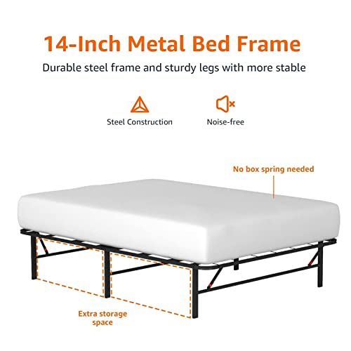 Sturdy Steel Bed Frame with Storage and Quiet Support in Black, view 6
