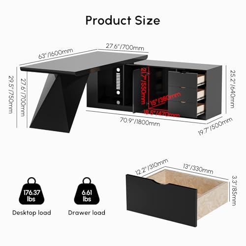 70.9" Modern L-Shape Executive Desk, view 7
