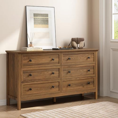 55'' Walnut Dresser with 6 Drawers for Bedroom, view 8