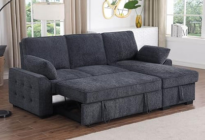 Modern Chenille Sofa Bed with Storage and Charging Ports, view 4