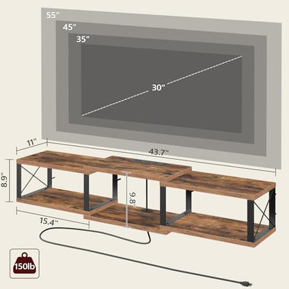 43.7" Floating TV Stand with Power Outlet, Modern Media TV Shelf, view 3