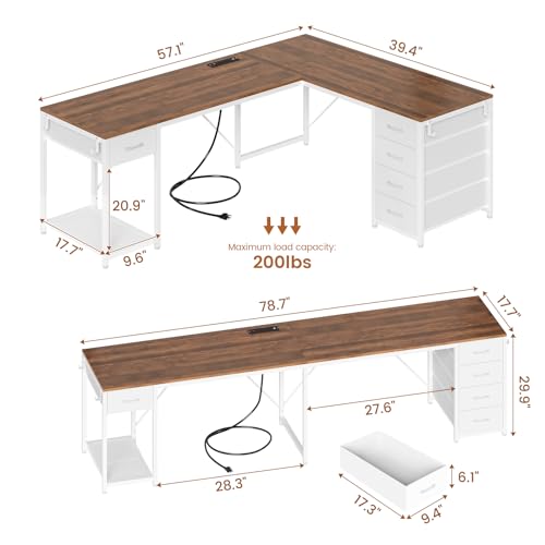 57" L Shaped Desk with 5 Drawers, view 4