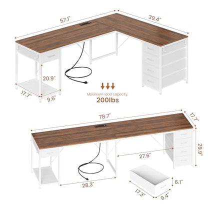 57" L Shaped Desk with 5 Drawers, view 4