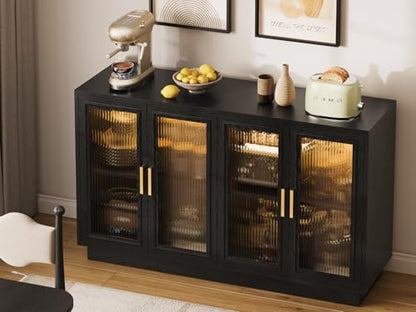 55.1" Sideboard Buffet Cabinet with Storage - LED Sideboard Cabinet, Black, view 6
