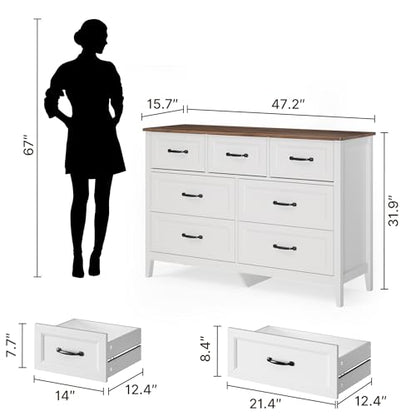 Farmhouse 7 Drawers Dresser, White Chest of Drawers, view 3