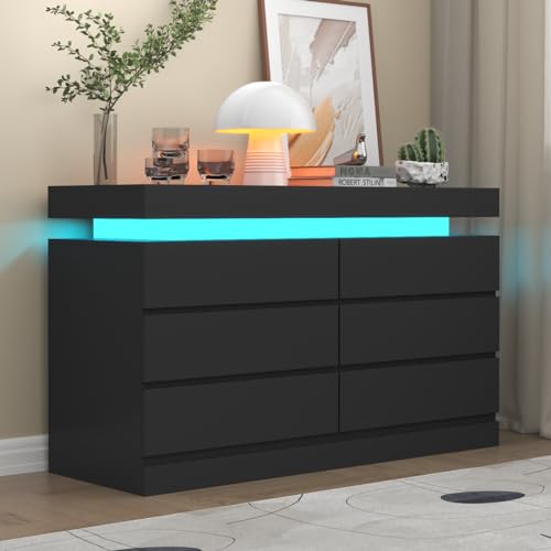 6 Drawer Dresser with Power Outlet, Dresser with LED Light, view 2