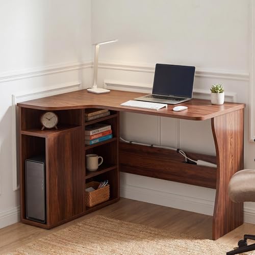 L Shaped Desk with Storage Shelves, Small Corner Desk for Small Spaces, view 2