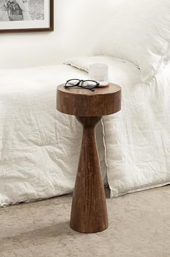 Solbrett Transitional Sophisticated Drink Table; 10 x 10 x 22; Walnut Brown; Mid-Century Sculptural Bedroom Nightstand with Unique Pedestal Table Design for Use as Indoor Plant Stand