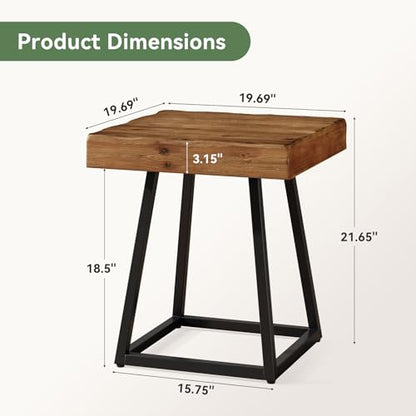 2PCS Solid Wood Nightstand with Metal Frame, Industrial Square Bedside Table for Bedroom, Small Spaces (2)