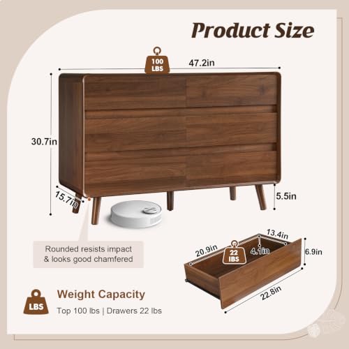 6 Drawer Dresser for Bedroom, view 3