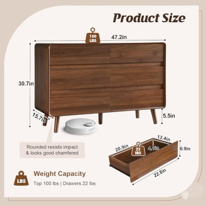 6 Drawer Dresser for Bedroom, view 3