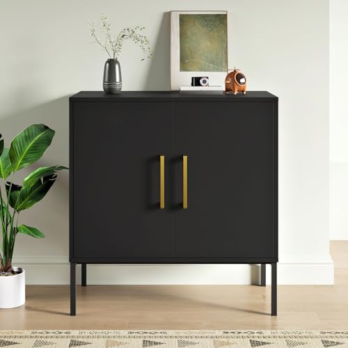 Storage Cabinet with Doors and Shelves, Free Standing Office Cabinet, Modern Wood Buffet Sideboard for Kitchen, Living Room, Bedroom, Hallway, Black