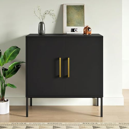Storage Cabinet with Doors and Shelves, Free Standing Office Cabinet, Modern Wood Buffet Sideboard for Kitchen, Living Room, Bedroom, Hallway, Black