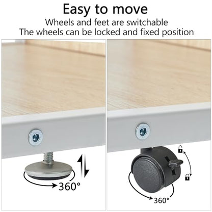 Under Desk Printer Stand, 2-Tier, Mobile Home Desktop Organizer Shelf with 4 Wheels, for Printer, Fax, Home Office Use, Light Wood UTLJ007R