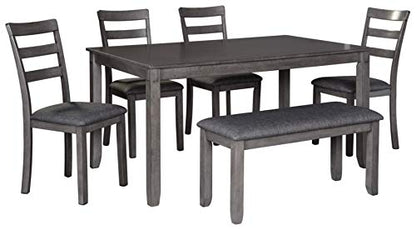 Signature Design by Ashley Bridson Dining Table Set For 6 With Bench, Wood 6‑Piece Kitchen Table And Chairs With Upholstered Seats, Transitional Charcoal Gray Dining Room Collection For Family Meals