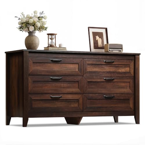 54" Dresser for Bedroom, Wooden 6 Drawer Dresser with Unique Anti-Tip Structure, view 2
