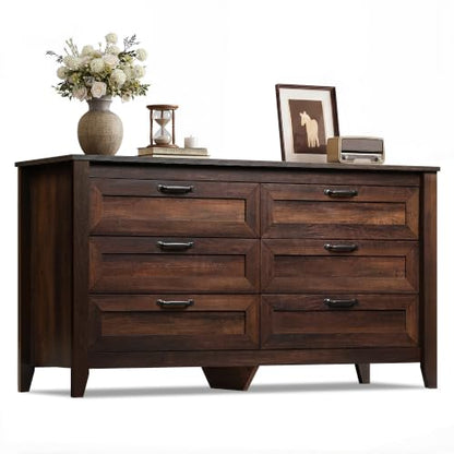 54" Dresser for Bedroom, Wooden 6 Drawer Dresser with Unique Anti-Tip Structure, view 2