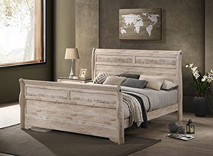 Imerland White Wash Finish 3-Piece Bedroom Set-Sleigh Bed and Two Nightstands, Queen Size
