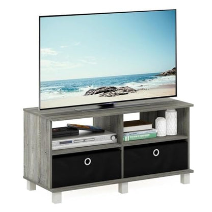 Andrey Entertainment Center with Bin Drawers, French Oak Grey/Black