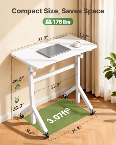 Mobile Stand Up Desk with Wheels, Adjustable Height Desk from 28.3″ to 46.5″, view 3