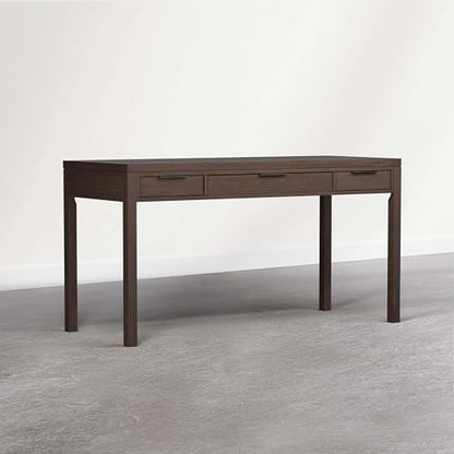 Hollander Desk - 60 Inch Wide Solid Wood Writing Desk in Dark Brown Walnut, Contemporary Home Office Computer Table for Workspace or Study with 2 Drawers and Flip-Down Keyboard Tray