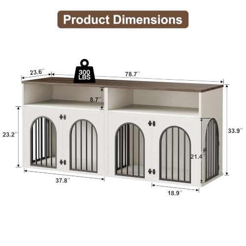 78.7" Double Dog Crate Furniture, Dog Kennel with Storage, White, view 3