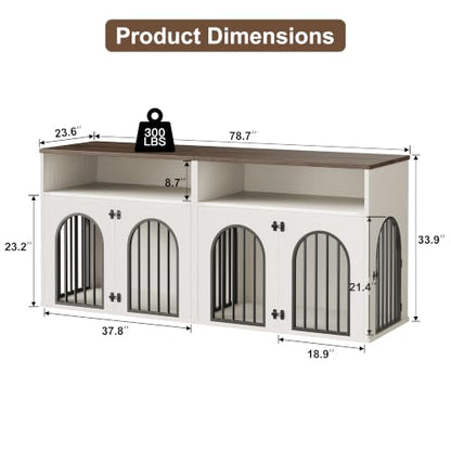 78.7" Double Dog Crate Furniture, Dog Kennel with Storage, White, view 3