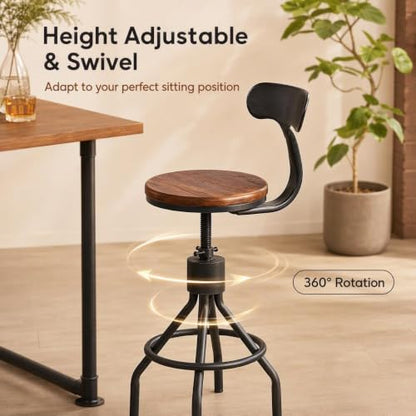 Industrial Bar Table with Set of 4 Bar Stools with Back Rustic 5 Pieces Dining, view 6