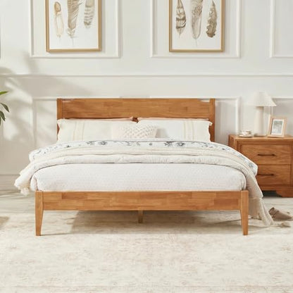 Solid Wood Bed Frame with Rubberwood Platform, Quiet Stability Design, view 2
