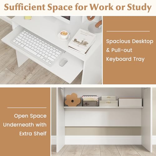 Computer Desk with Hutch, Space Saving Laptop Desk with Magnetic Whiteboard, view 7