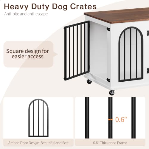 Dog Crate Furniture with Wheels - 31.5” Wooden Indoor Dog Kennel, view 5