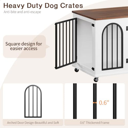 Dog Crate Furniture with Wheels - 31.5” Wooden Indoor Dog Kennel, view 5