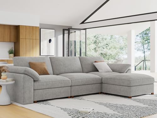 Oversized L Shape Sectional Modular Sofa,Wide Deep seat Sectional Sofa,Comfortable Grey Cloud Modular Sofa