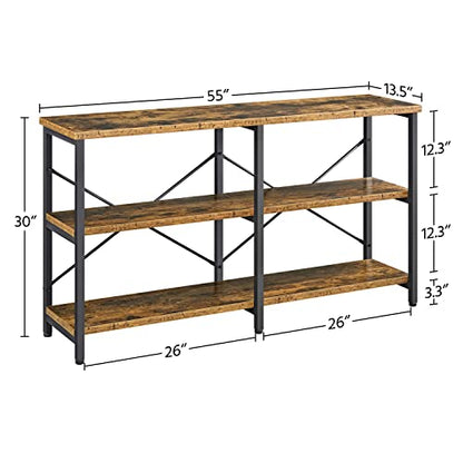 Yaheetech 55 Inch Console Table, Industrial Entryway Table with 3-Tier Storage Shelves, Sofa Tables Narrow Long for Living Room, Entryway, Hallway, Foyer, Metal Frame, Rustic Brown