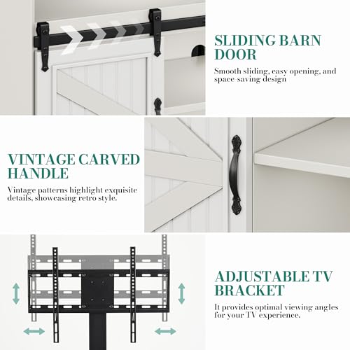 63" Corner Farmhouse TV Stand with Barn Door, Mount, White Black, view 5