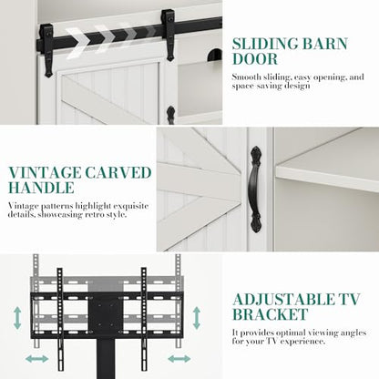 63" Corner Farmhouse TV Stand with Barn Door, Mount, White Black, view 5
