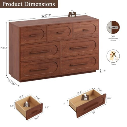47" 7 Drawer Dresser for Bedroom, Walnut, view 3