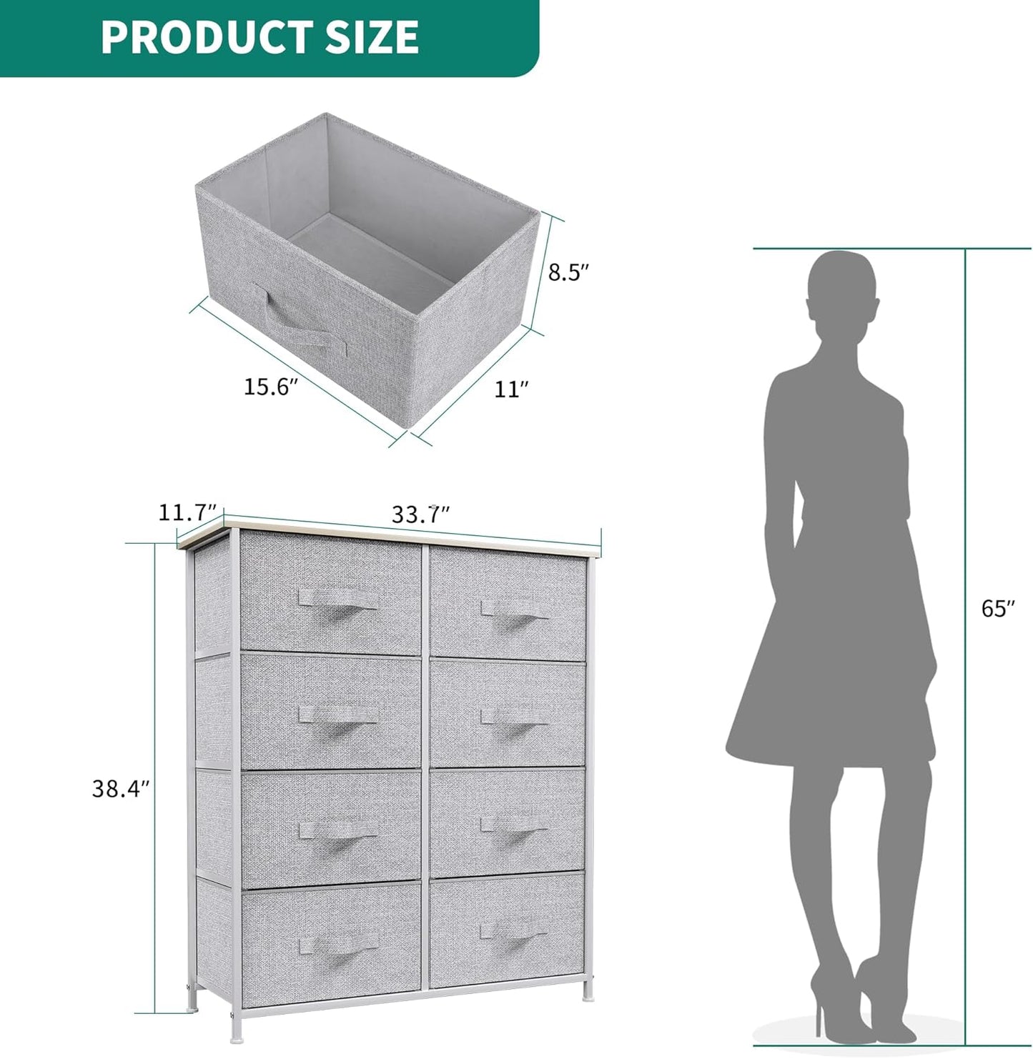 8 Drawers Dresser - Fabric Storage Tower, Organizer Unit for Room, Living Room & Closets - Sturdy Steel Frame, Easy Pull Fabric Bins & Wooden Top